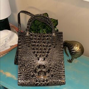 Brahmin olive green Crocodile-Embossed Tote